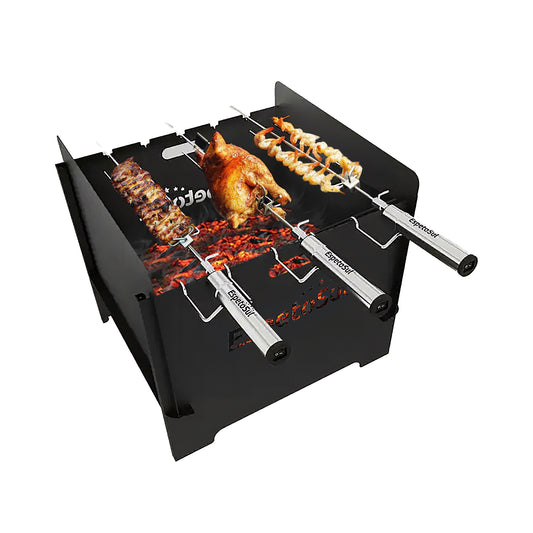Spin A300 Foldable BBQ & Rotating BBQ Skewers (x3)